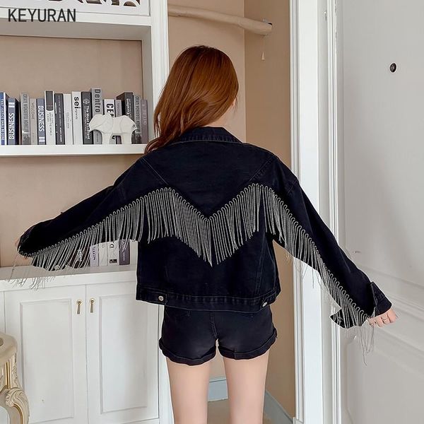 

women bat sleeve tassel short loose denim jacket female fashion boyfrieds outwear 2020 spring autumn streetwear black jean coat, Black;brown