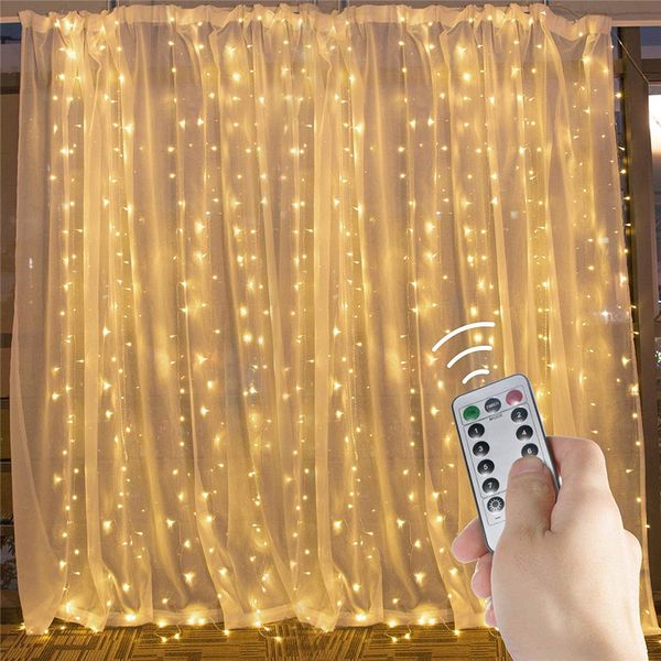 

2021 new remote control 8 modes led curtain light string 3x1/3x2/3x3/6x waterproof garden window lights for wedding pa christmas sewz