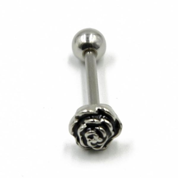 

1 pc rose flower surgical steel tongue barbell bars piercing ring body jewelry 1 pc q bbyswl, Silver