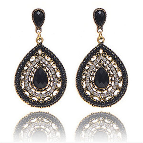 

bohemia statement crystal drop earrings boho turkish vintage ethnic jewelry drop earrings for women, Golden;silver
