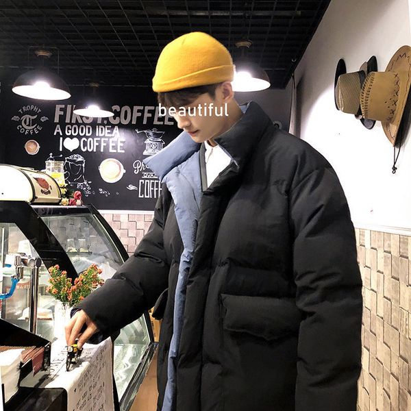 

2021 new man stand collar parkas korean streetwear thickened warm winter new woman casual oversize fashion clothing 46vi, Black