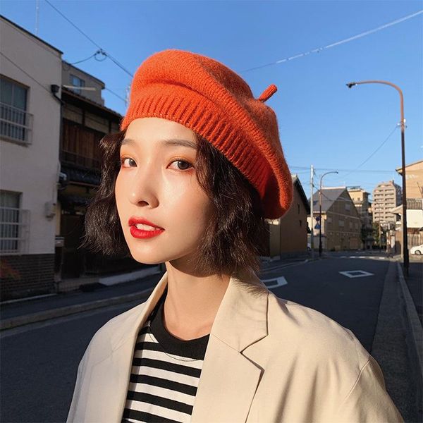 

hat woman autumn winter knitted beret hat retro fashion versatile winter hats for women czapka dla dziewczynki czapki zimowe, Blue;gray