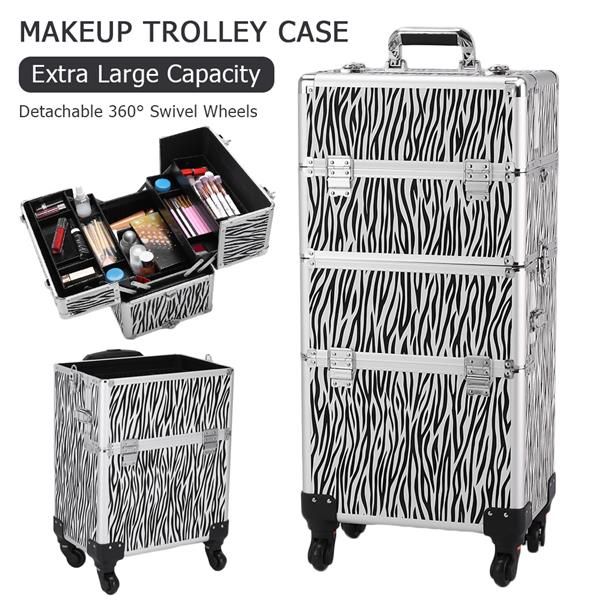 

3 in 1 aluminum cosmetic makeup case tattoo box white zebra print ship from us drop shipping
