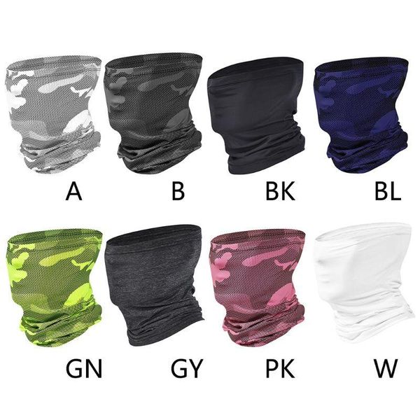

summer outdoor silk neck gaiter scarf upf50 sunscreen fishing hiking cooling earloops face mask camo bandana, Blue;gray