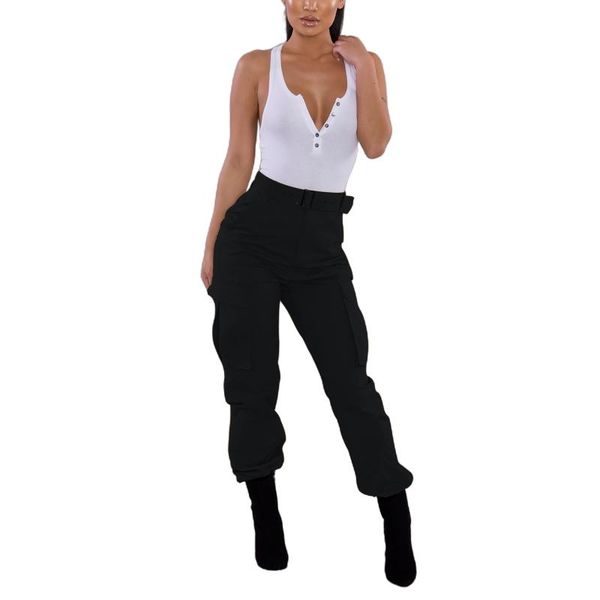 

new fashion women ladies sport casual pants high-waist trousers solid party loose zipper jogger overall bottoms black blue, Black;white