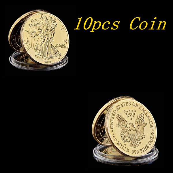 

10pcs america 2013 liberty 999 fine gold plated in god we trust om 24k souvenir coin craft 40mm in diameter