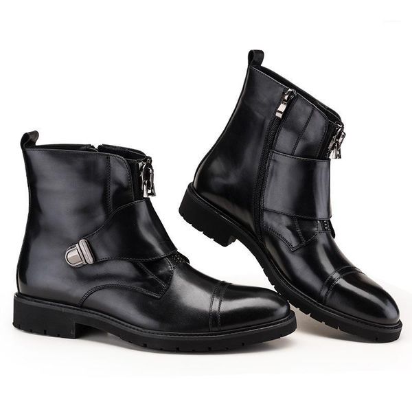 

trend men leather boots men round toe work cowhide winter leather boots cowhide shoes pointed toe ankle genuine rubber1, Black