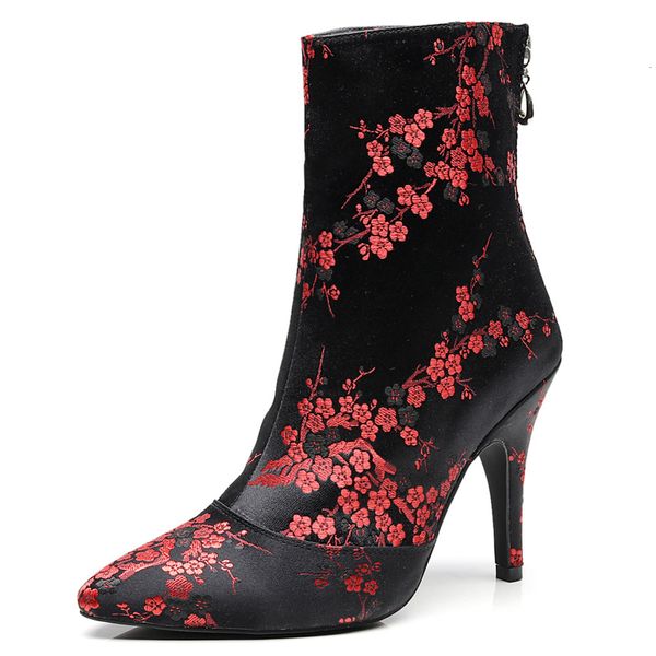 

ballroom outdoors latin dancing 2021 female woman high-heeled shoes flower boots houl, Black