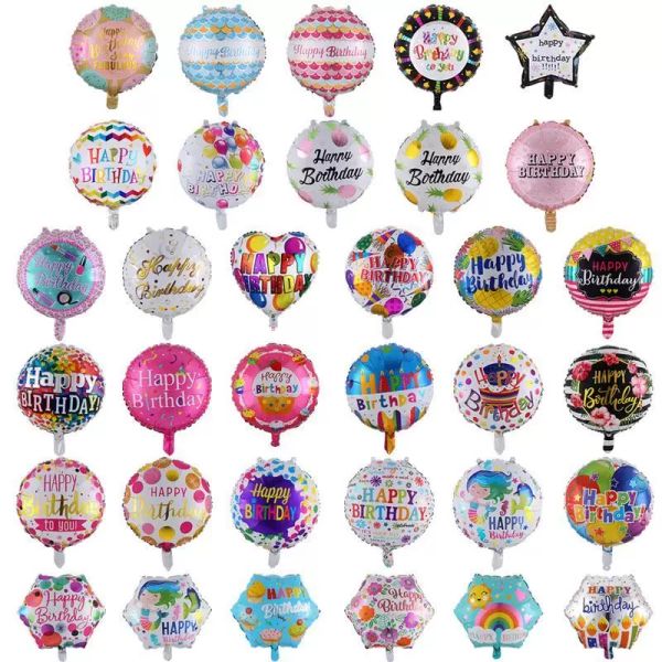 Atacado 18 polegadas Balões de aniversário 50 pçs / lote Alumínio Party Favor Folha Balloons Decorações de festa de aniversário Muitos padrões misturados