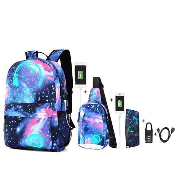 

new 2020 anti-theft luminous school bags for boys and girls backpack with usb charging anime backpack for teenager girls y200706