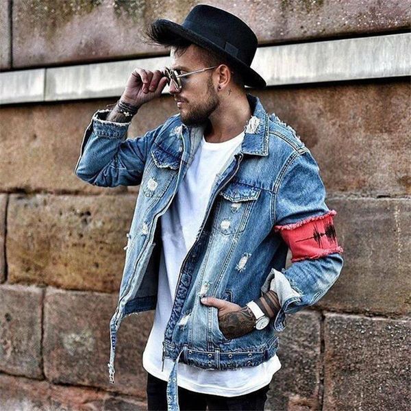 

mens denim jacket spring fashion men trendy ripped denim jacket mens outwear bomber jeans male cowboy coats clothing1, Black;brown