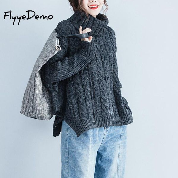 

big batwing sleeve sweater and pullover for women 2020 autumn winter turtleneck sweater loose casual female jumper plus size1, White;black