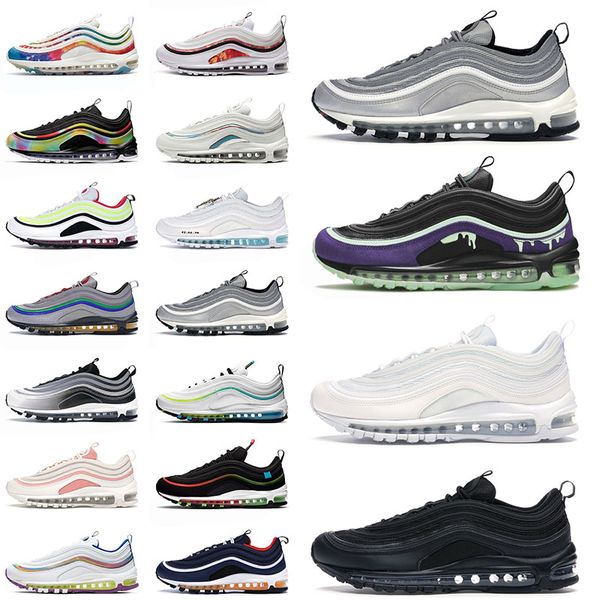 

fashion men women cushions 97s running shoes silver bullet halloween triple black all white tie-dye jayson tatum trainers sneakers 36-45, White;red