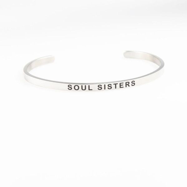 

soul sister mantra bracelets for women gift stainless steel bangles inspirational jewelry1, Black