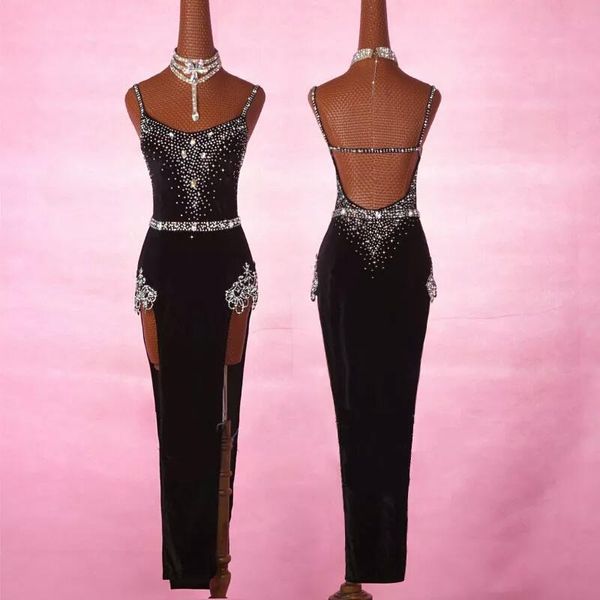 

senior rhinestone embroider dress women latin dance dress competition clothing girls latin salsa dance stage performance costume, Black;red