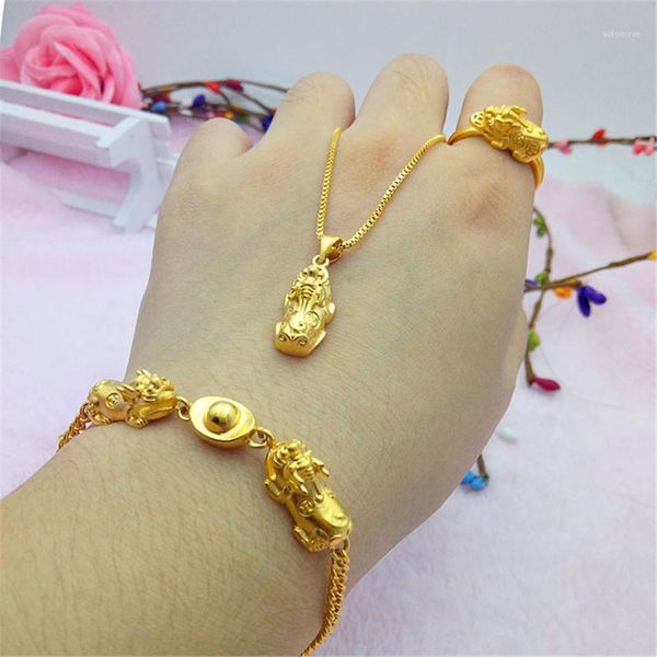 

transfer luck pixiu charm bracelet/necklace vietnam sand gold no fade sets jewelry for fashion women party wedding gift dropship1, Golden;silver