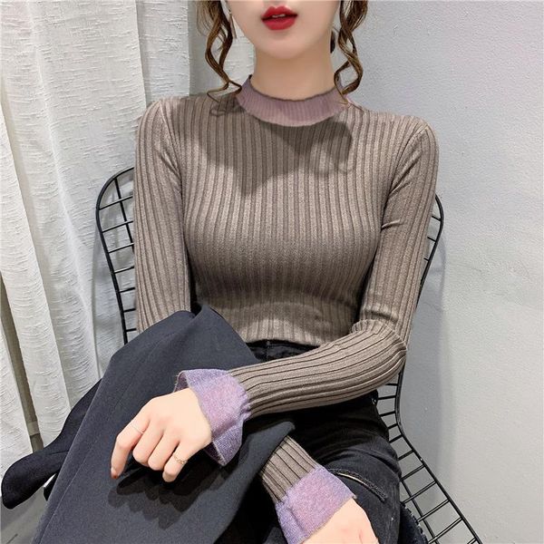 

2020 autumn winter women's turtleneck sweaters long flare sleeve thermal basic fitted sweatershirt pullover buttons top, White;black