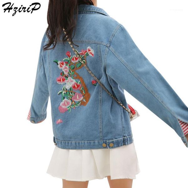

hzirip embroidered denim jacket basic women coats jeans floral jackets outerwear long sleeve 2017 autumn clothes casaco feminino1, Black;brown