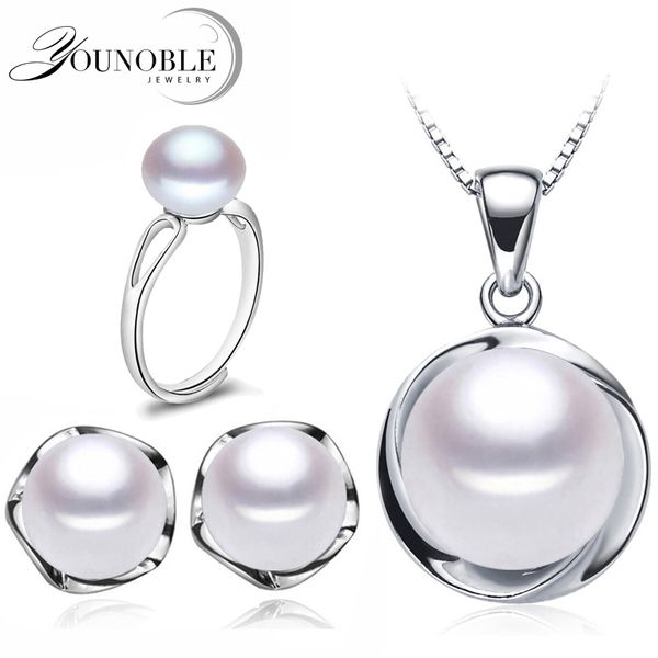 

freshwater pearl jewelry sets silver 925 for women,real pearl jewelry earring wedding anniversary mother birthday gift black 210202