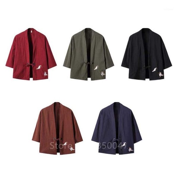 

japanese men jackets kimono costume loose classic samurai cosplay streetwear vintage blouse cardigan haori coats traditional1, Red