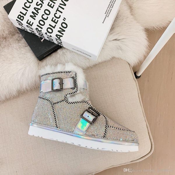 

brand designer motorcycle boots for women with full diamond new style chrismas gift luxury martin ankle casual shoes, Black