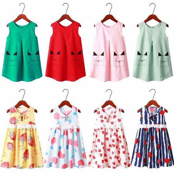 

1-7t sleeveless flower print dresses for girls, summer clothes for girls, princess dress, kids party dress, dance contest dres t200709, Red;yellow