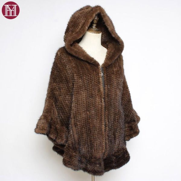

scarves 2021 luxury women knitted shawl coat winter lady genuine poncho. scarf. knitting hooded fur, Blue;gray