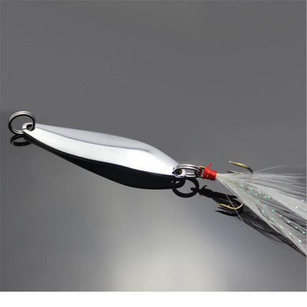 

1pcs metal sequins fishing bait 5g/7g/10g/18g/21g sliver spoon spinner hard bait treble hook with feather fishin qylzjf