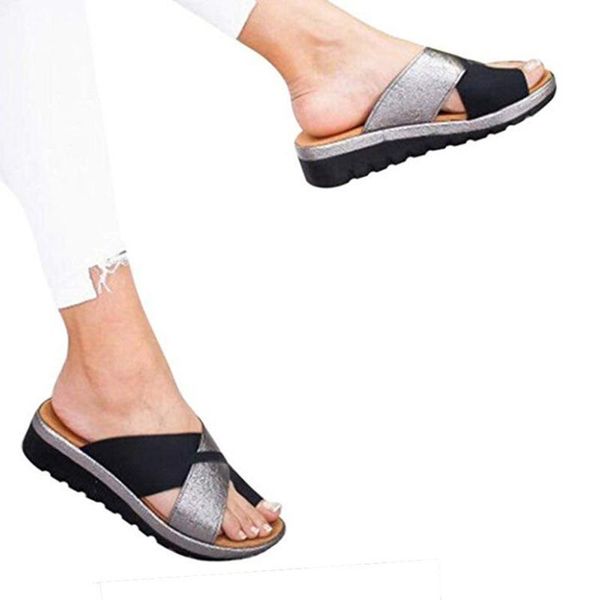 

woman slippers female flip shoes mixed colors wedges women summer beach footwear 2020 plus flops women's non-slip drop shipping, Black