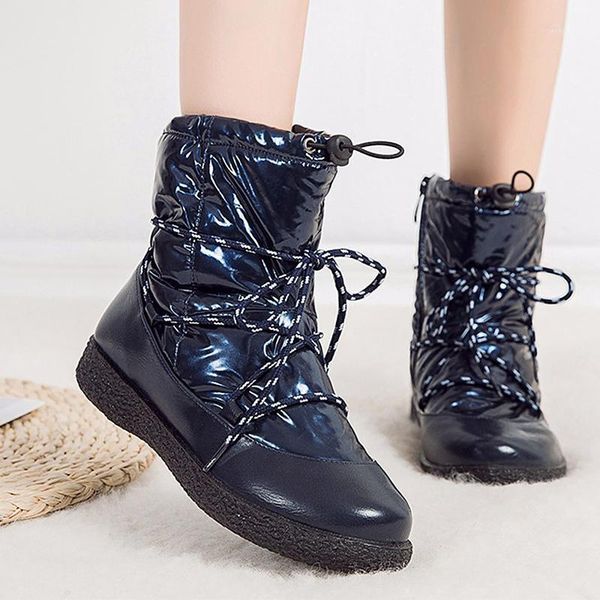

snow boots women waterproof warm plush winter boots for women lace up non-slip female mid-calf boot big size 41-431, Black
