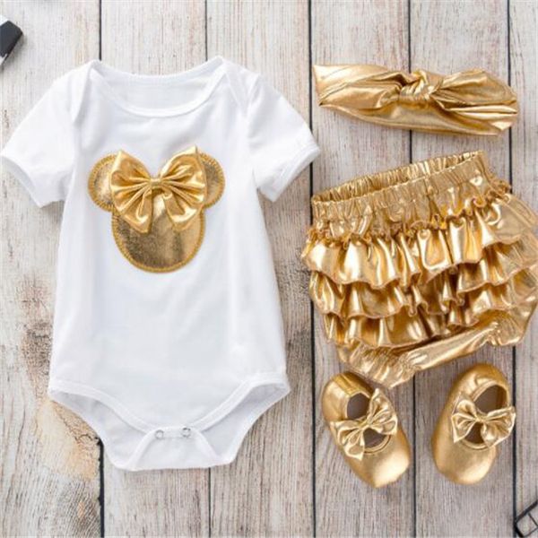 Kleinkind Mädchen Kleidung Set Neugeborenen Baby Ohren Strampler + Shorts + Stirnbänder + Schuhe Vier-stück anzug Mode Outfits kleinkinder kleidung