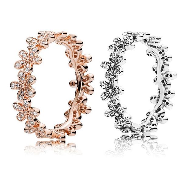 

authentic 925 sterling silver ring designer jewelry for luxury rose gold daisy flower ring women girls gift with box set, Slivery;golden