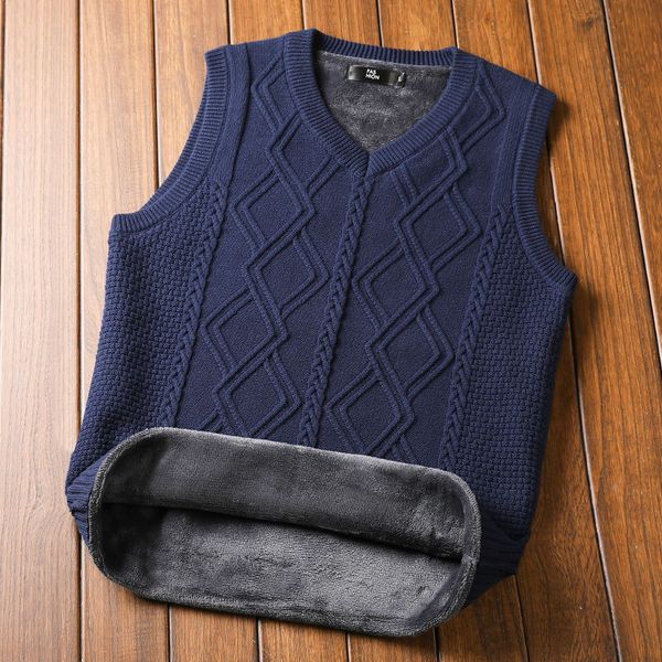

plush thickened sleeveless korean v-neck t-shirt men's warm shoulder vest trendy sweater, Black;white