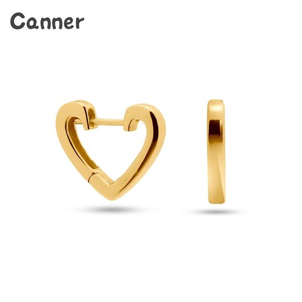 

canner lovely 925 sterling silver glossy heart cute hoop earrings for women gift cartilage earrings kolczyki aros fine jewelry, Golden;silver