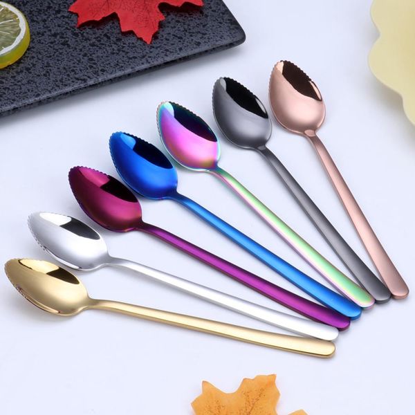 

grapefruit spoon polished 304 stainless steel serrated edge design long handle fruit ice dessert spoon kitchen gadget h bbyuty