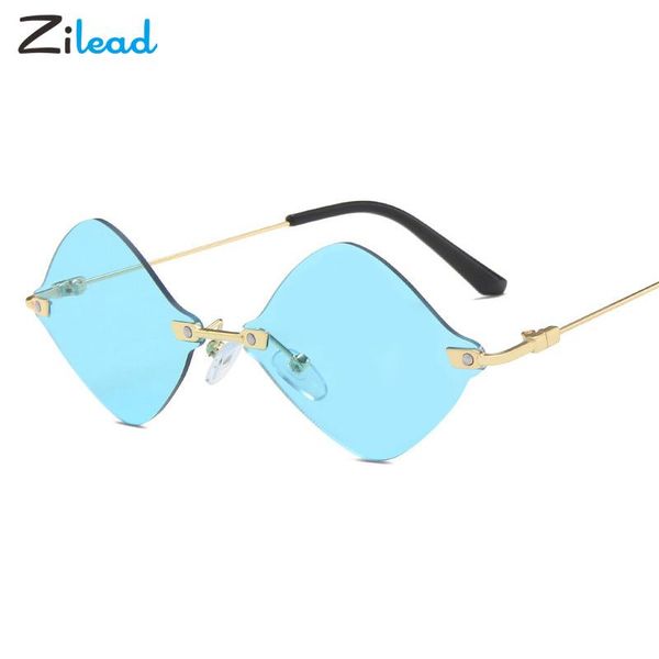 

sunglasses zilead diamond shape rimless soft gold frame sungshades ocean color lens vintage fashion spectacles for men and women, White;black