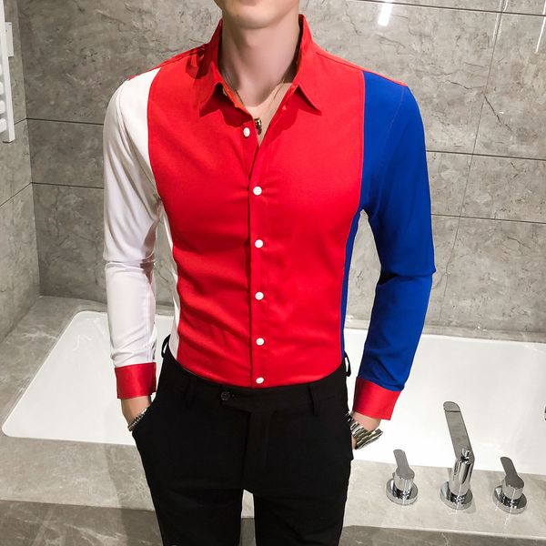 

2020 casual men's fashion shirt social shirts long night club fall m89e, White;black