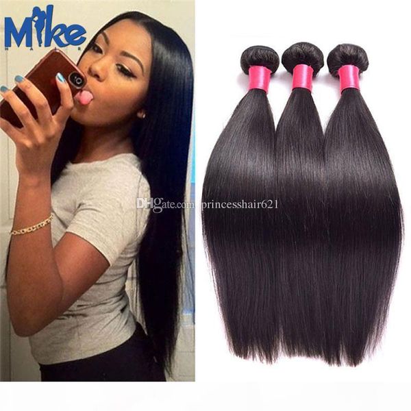 

mikehair wholesale peruvian hair bundles raw indian malaysian brazilian natural straight hair extensions 3 pieces original human hair weaves, Black
