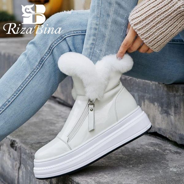 

rizabina women snow boots leather warm plush fur winter shoes woman ankle boots fashion zip short boot women size 34-40, Black