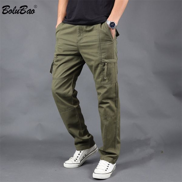 

bolubao men casual warm cargo pants winter male multi pocket thicken cargo trousers men's new arrival fashion pants 201109, Black