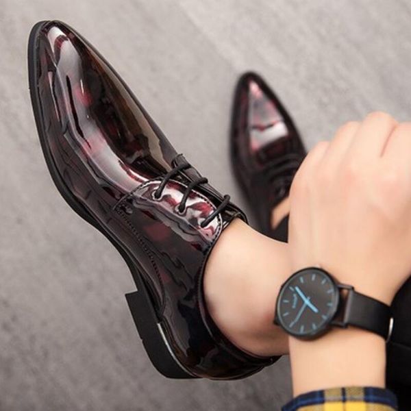

Men male dress flats man formal shiny PU lace up shoes mens business driving zapatos de hombres personlizar zapatos C012047, Black