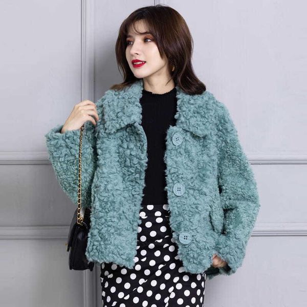 

women 2020 winter real fur sheepskin coat female genuine wool coats turndown collar warm natural sheep shearing overcoat s474, Black