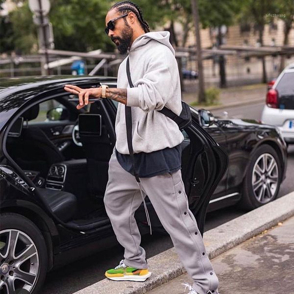 

2020 european and american high muscle sports trousers side buttoned trousers casual sports1, Black