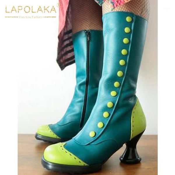 

sarairis 2020 fashion autumn british style boots button decoration color matching special heel zipper knight boots woman shoes1, Black