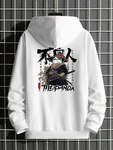 

men cartoon & letter graphic hoodie v7yj#, Black