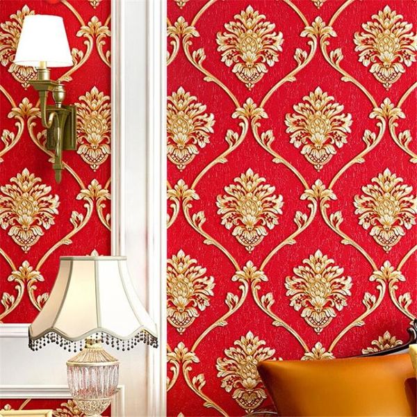 

wallpapers wellyu 3d stereo european damascus wallpaper waterproof big red warm bedroom living room tv background