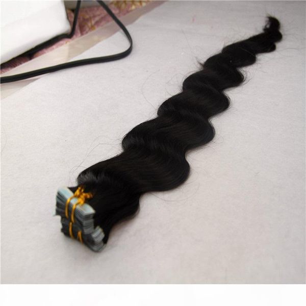 

pure color remy human hair tape extensions body wave 10"-34" skin weft hair extension 2g pc 20pcs 40pcs hair, Black