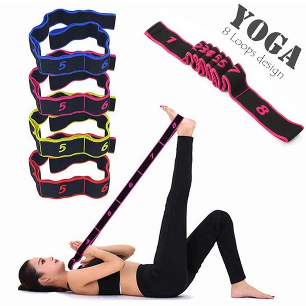 

8 loop yoga stretch strap adjustable sport belts d-ring fitness gym arm legs waist exercise rope resistance bands kg-1325