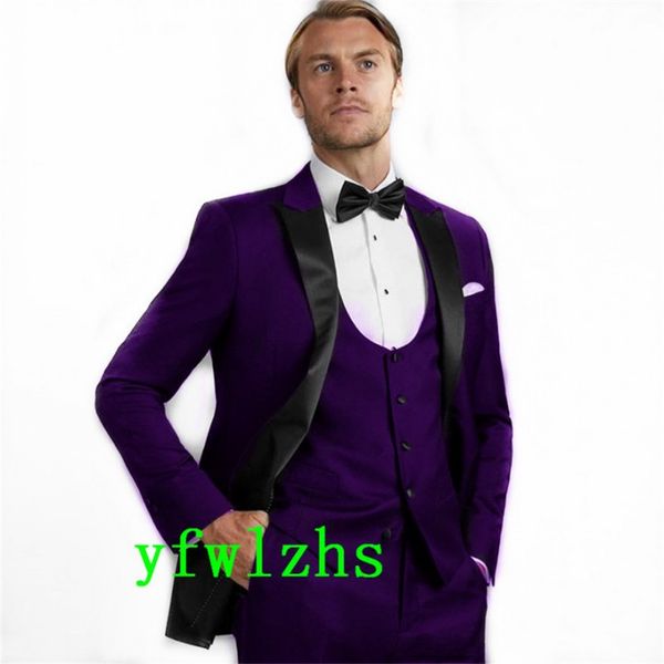 

handsome one button groomsmen peak lapel groom tuxedos men suits wedding/prom/dinner man blazer(jacket+pants+tie+vest) w719, Black;gray