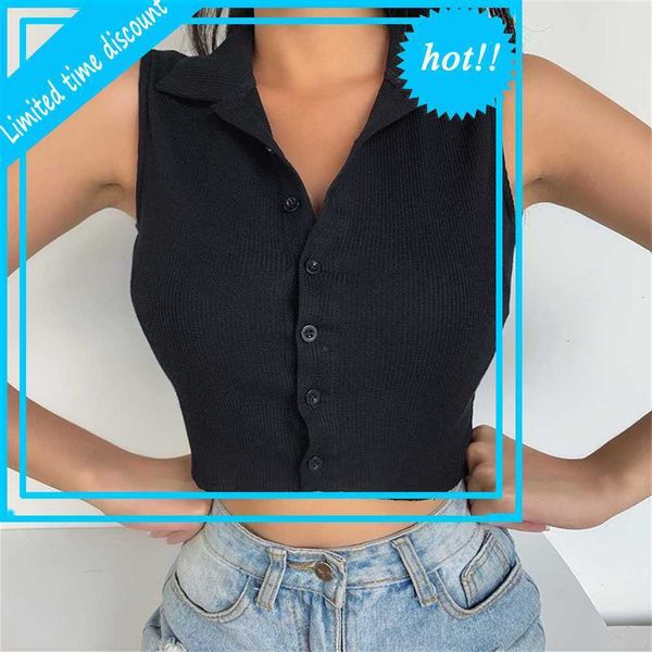 

white used button tank 2021 stylish summer women mouwlless v-neck slender crop party streetwear short top